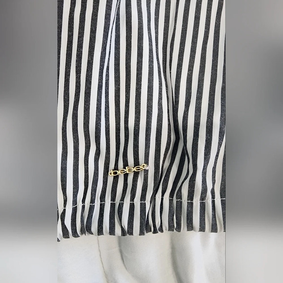 Bebe Gray White Stripes Long Sleeves Drawstring Tie at Waist Size M - Picture 10 of 10